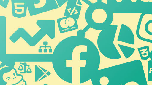 Logotyper från olika sociala media komponerat i en illustration i gult och grönt.